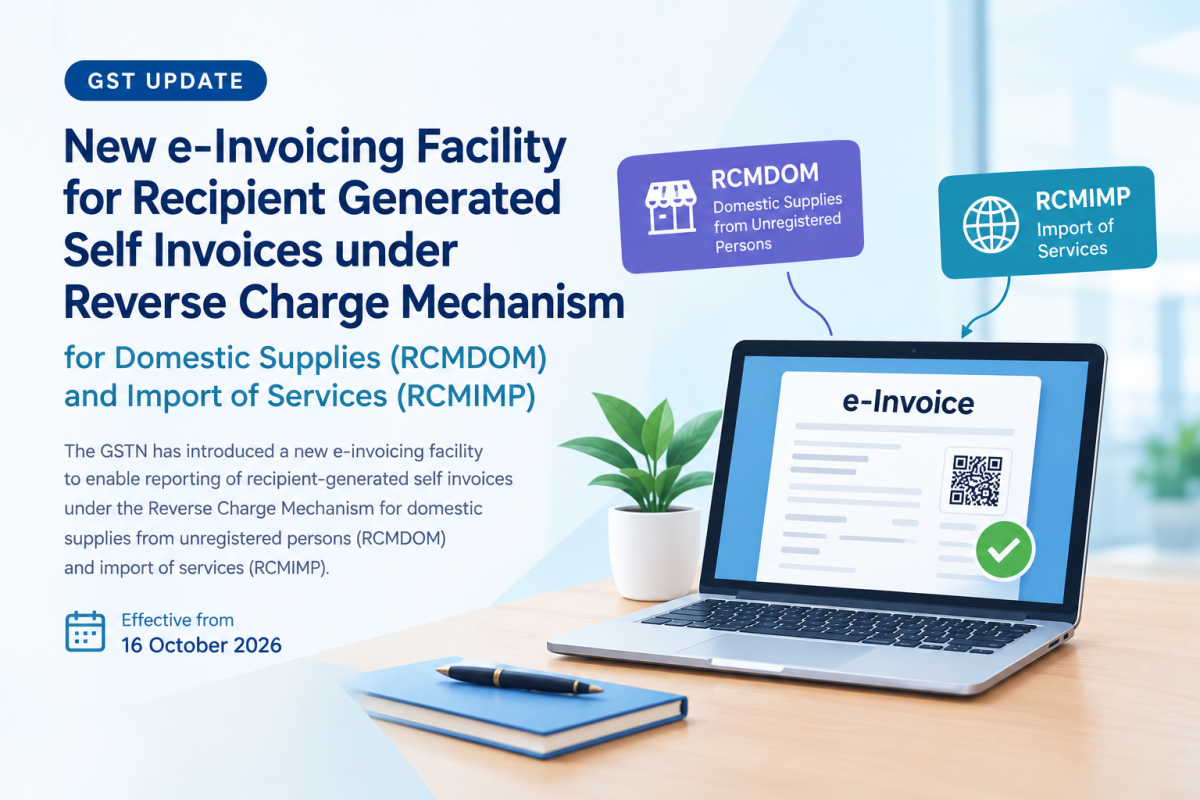 GST Update: New e-Invoicing Facility for Self-Invoices under Reverse Charge Mechanism (RCMDOM & RCMIMP)