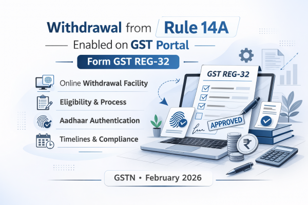 GST Update: Online Facility for Withdrawal from Rule 14A Enabled (Form GST REG-32)